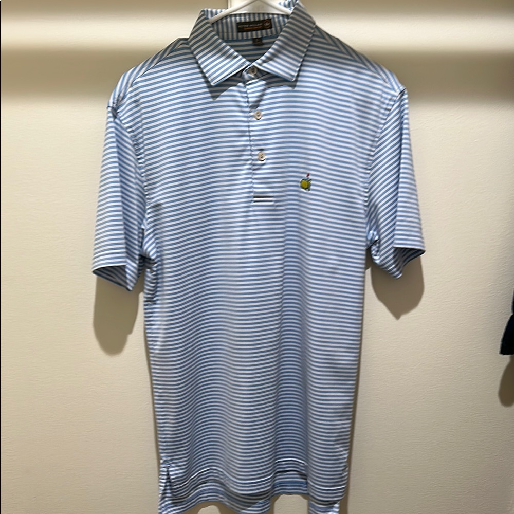 Peter Millar Light Blue and White Striped Polo.